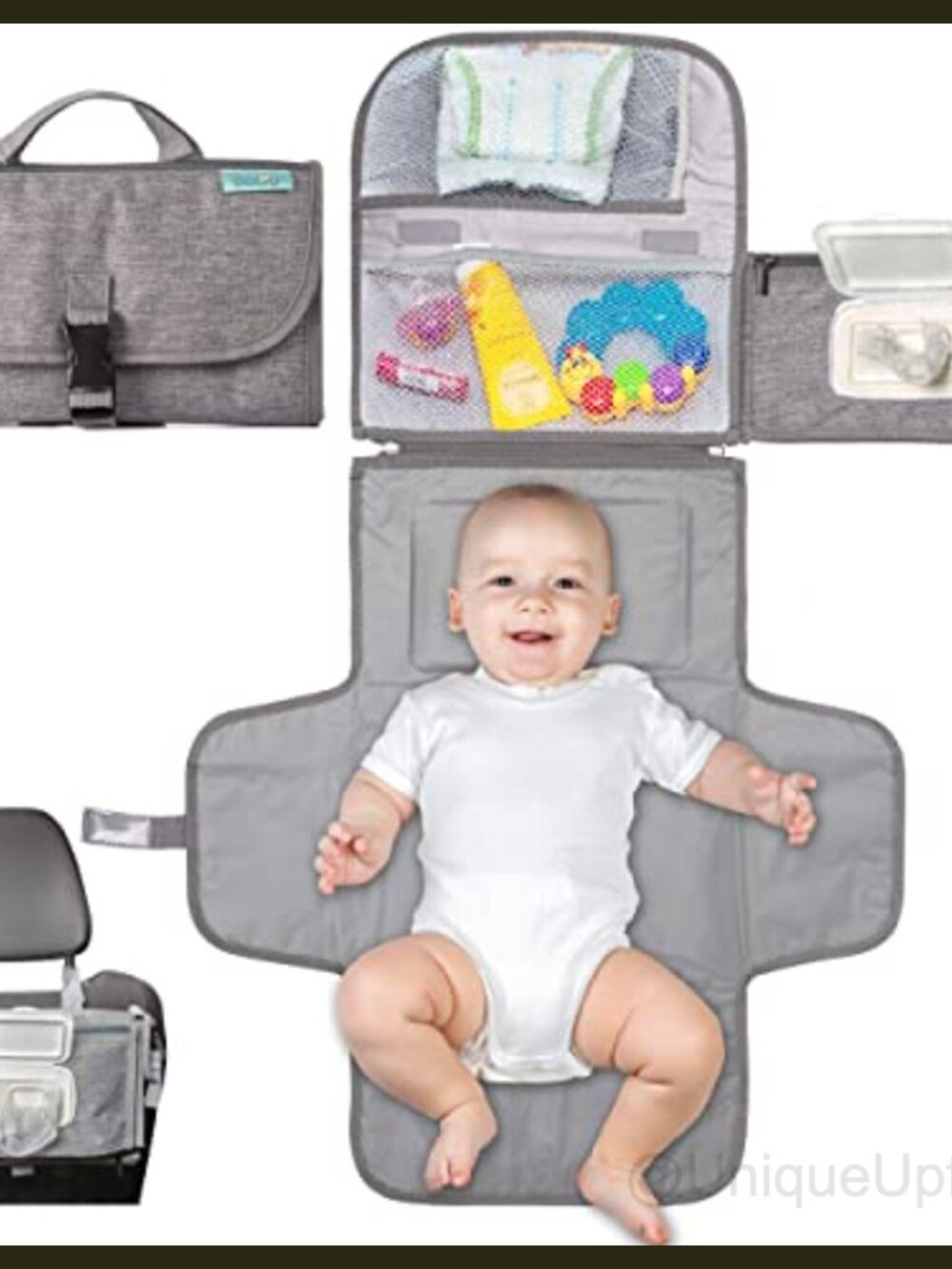 Portable Diaper Changing Pad with Wipes Pocket and Storage Pockets